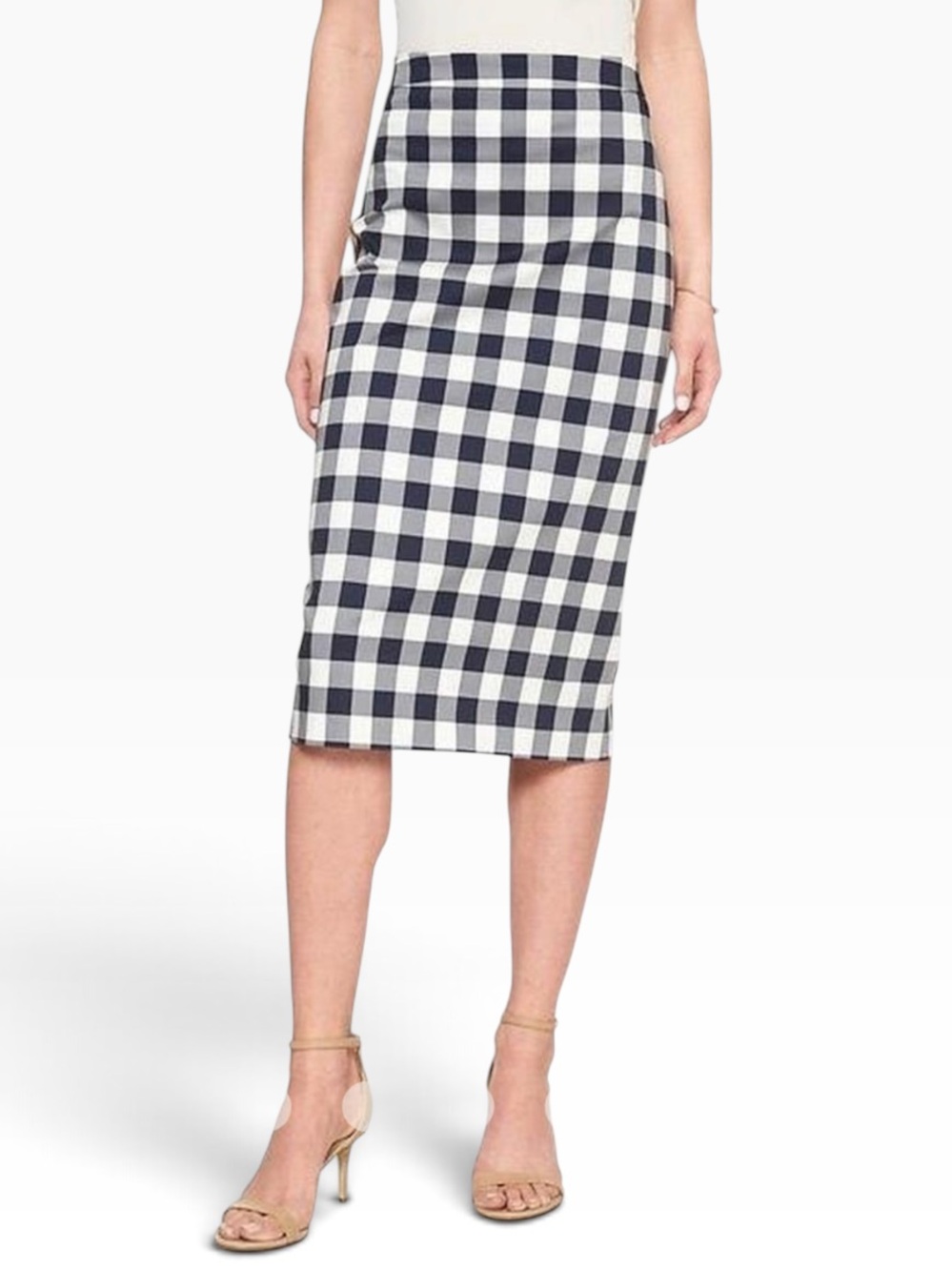 Banana Republic Navy Blue/White Sateen Gingham Check Pencil Skirt 4